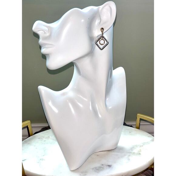 Textured Silver and Gold Tone   Square Circle Dangle Drop Earrings - Picture 5 of 5